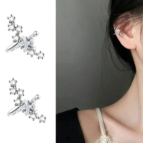 Sterling Silver Diamond Star Ear Cuffs No Pierce - Picture 1 of 7